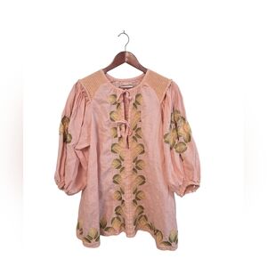 Innika Choo Embroidered Pink Designer Tunic Blouse With Pockets Size Medium Boho